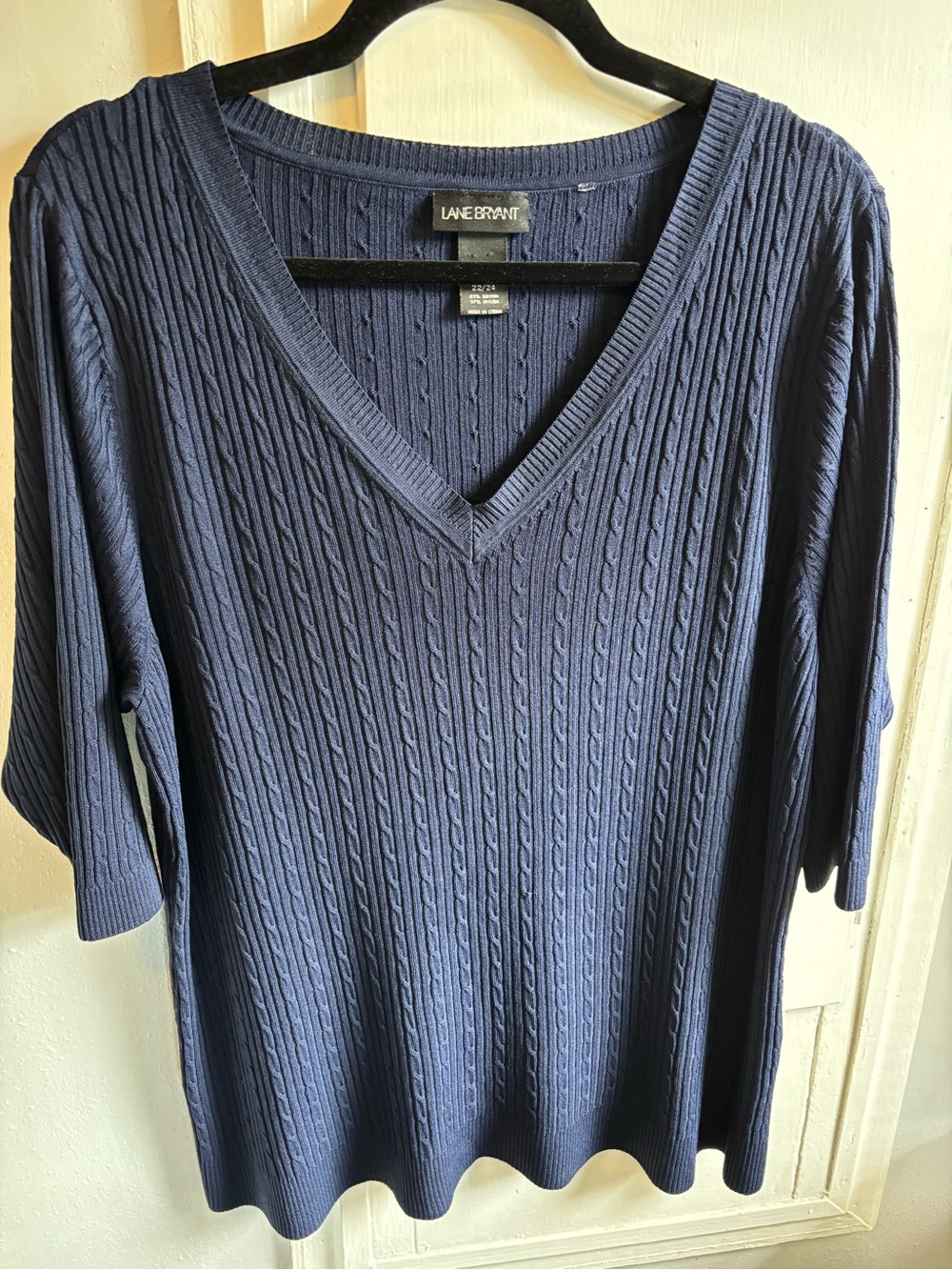 Lane Bryant Dark Navy Ribbed V-Neck Top